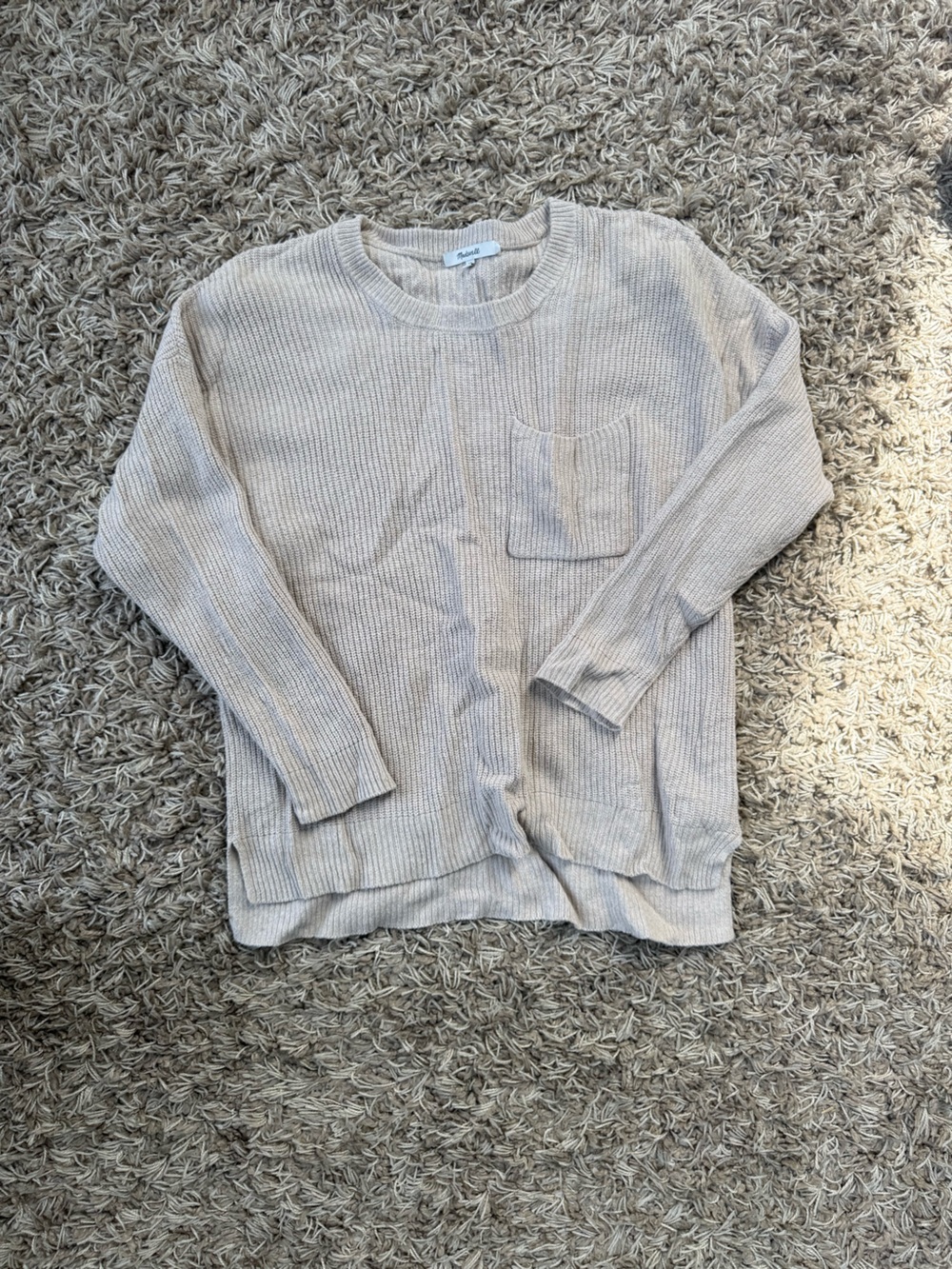 Madewell Cozy Cream Ribbed Pocket Sweater